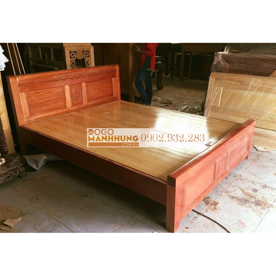 Giường ngủ gỗ xoan đào dạt phản đẹp 1m8x2m, mẫu sen - Xưởng gỗ Mạnh Hùng