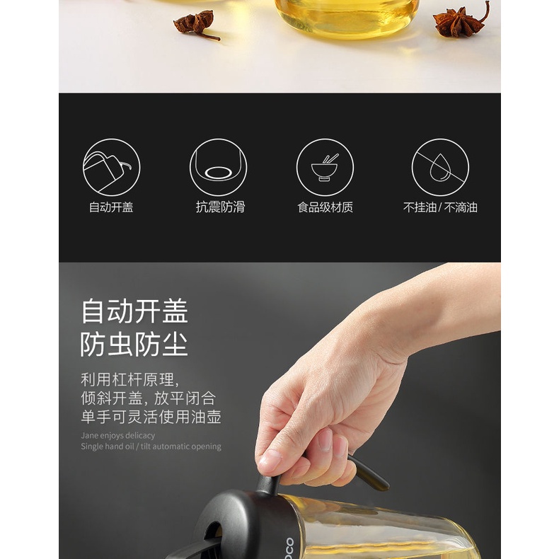 Bình thuỷ tinh đựng dầu ăn/ giấm cỡ lớn tự động đóng mở chống tràn cao cấp tiện dụng dành cho nhà bếp
