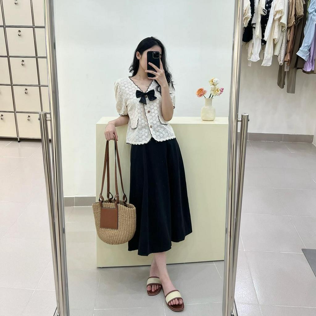 Chân váy xòe cạp chun sau 8815, Chân váy nữ dáng midi