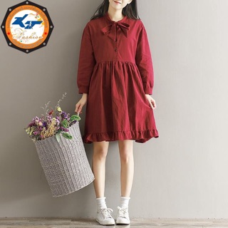 ĐẦM Linen Babydoll ĐỎ ĐÔ CỔ NƠ