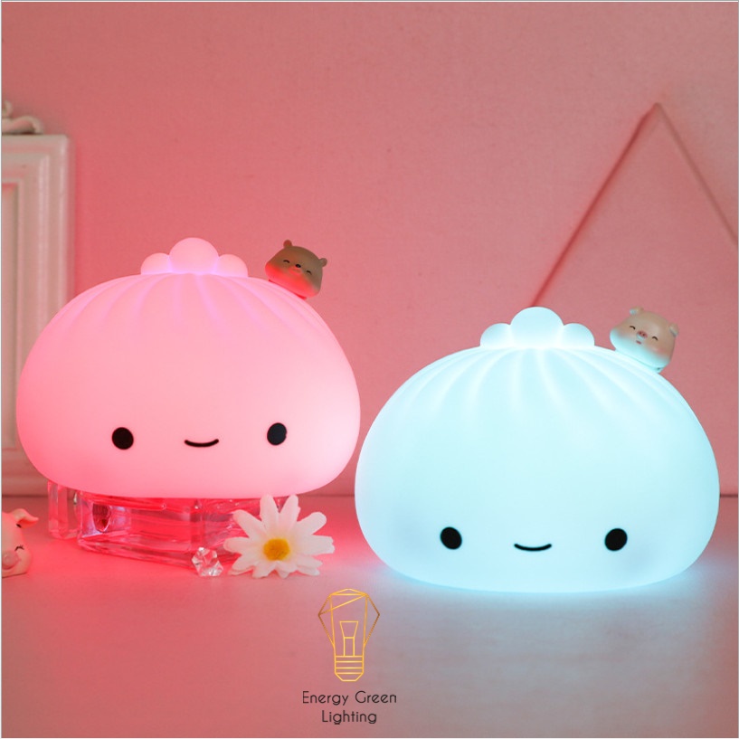 Đèn Ngủ Hình Bánh Bao Energy Green Lighting - Chú Thỏ Xinh Xắn Siêu Dễ Thương - Bằng Silicone Mềm - Thay Đổi Nhiều Màu