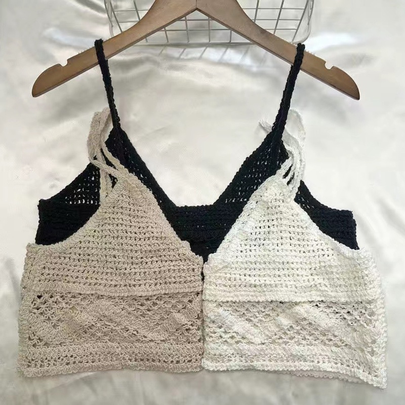 Áo Croptop Dệt Kim Không Tay Cổ Chữ V Phối Ren Phong Cách Hàn Quốc Cho Nữ