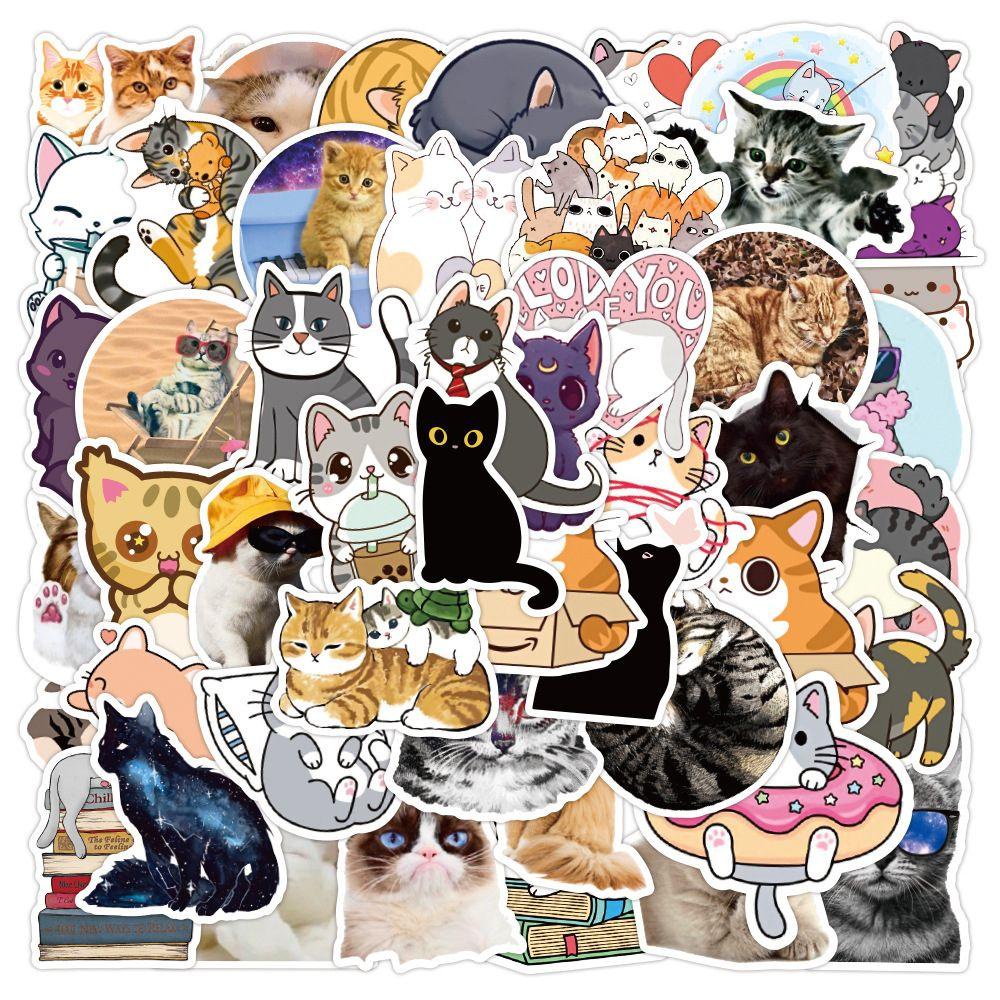 Nhãn Dán Trang Trí Hình Mèo Lọ Hoa Dễ Thương