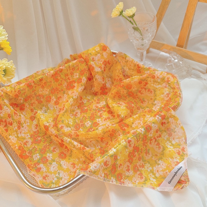 Khăn vải bandana hoa nhí mùa hè TIEMMAYKEOKEO khăn turban vải mềm đa năng thời trang nữ phong cách đi biển picnic