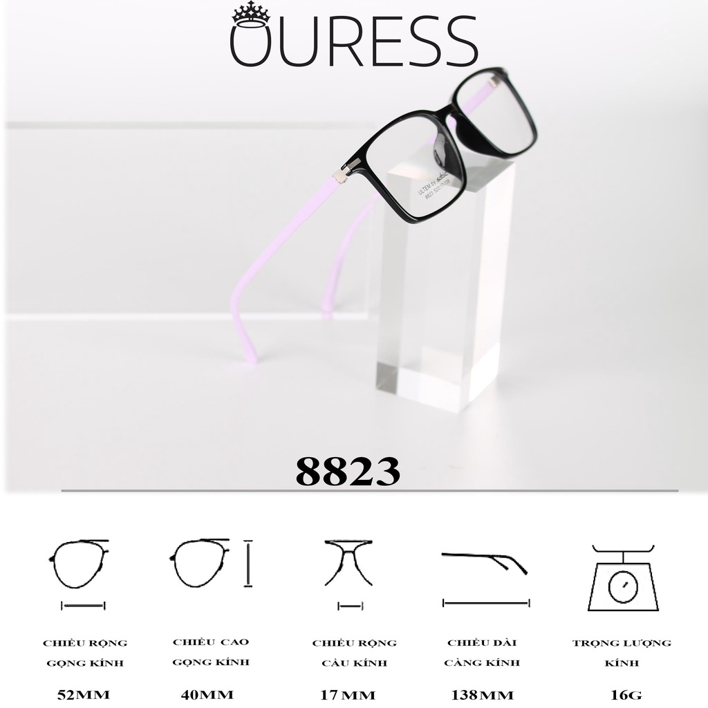 Gọng kính nhựa ultem cao cấp siêu nhẹ siêu bền thời trang hàng chính hãng OURESS 8823