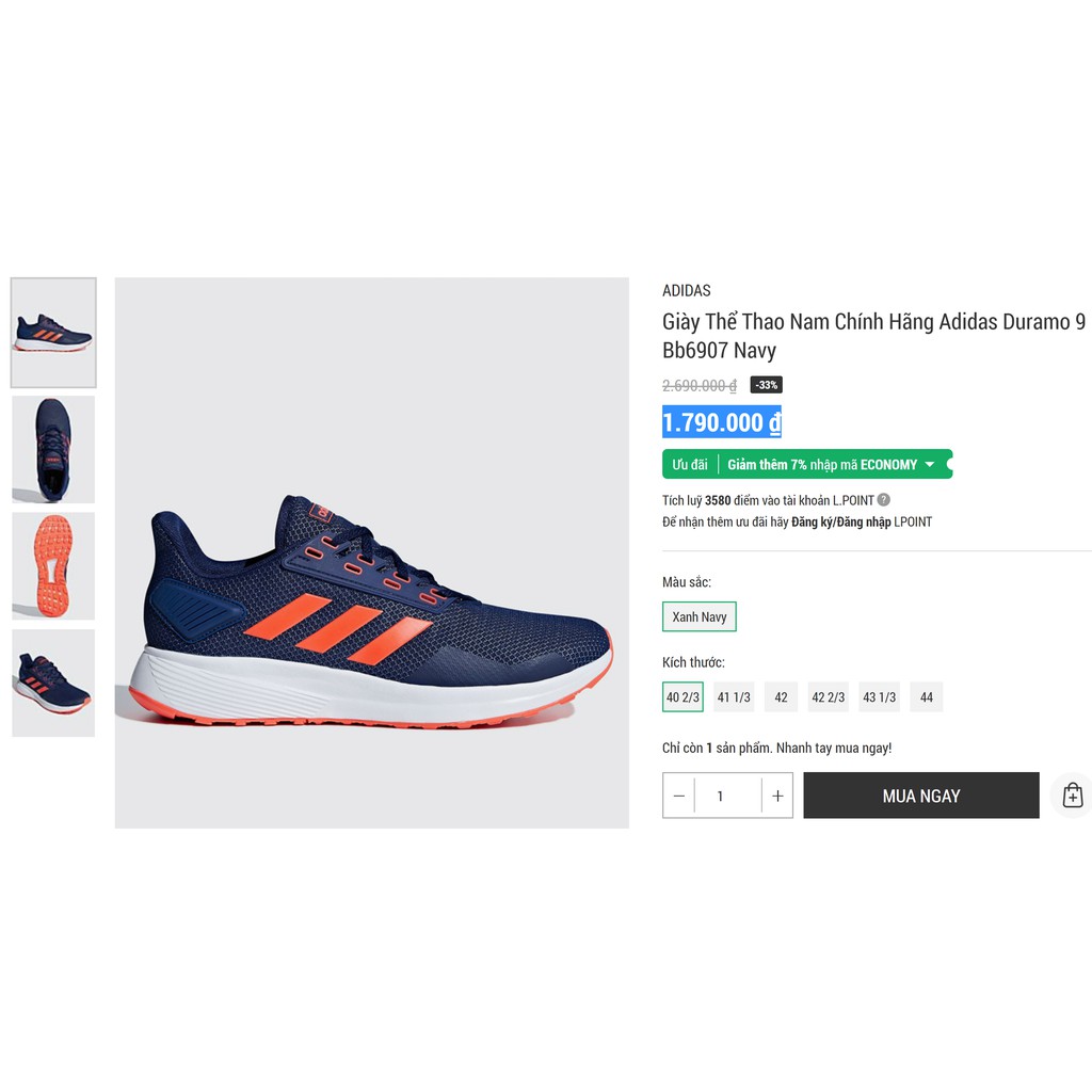 G370 - Giày Adidas Duramo 9, Hàng chính hãng Authentic full tem tag, đế Cloudfoam siêu nhẹ và êm