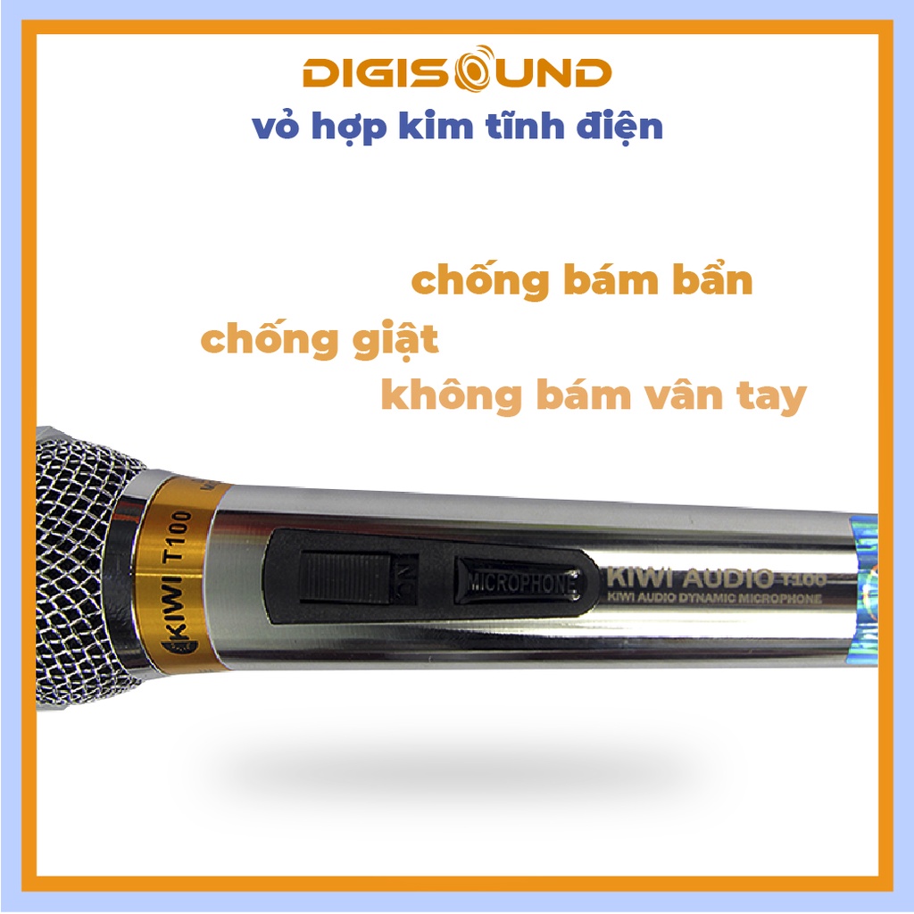 Micro có dây Kiwi T100 hát karaoke giọng hát trong, tương thích nhiều dòng loa, amply