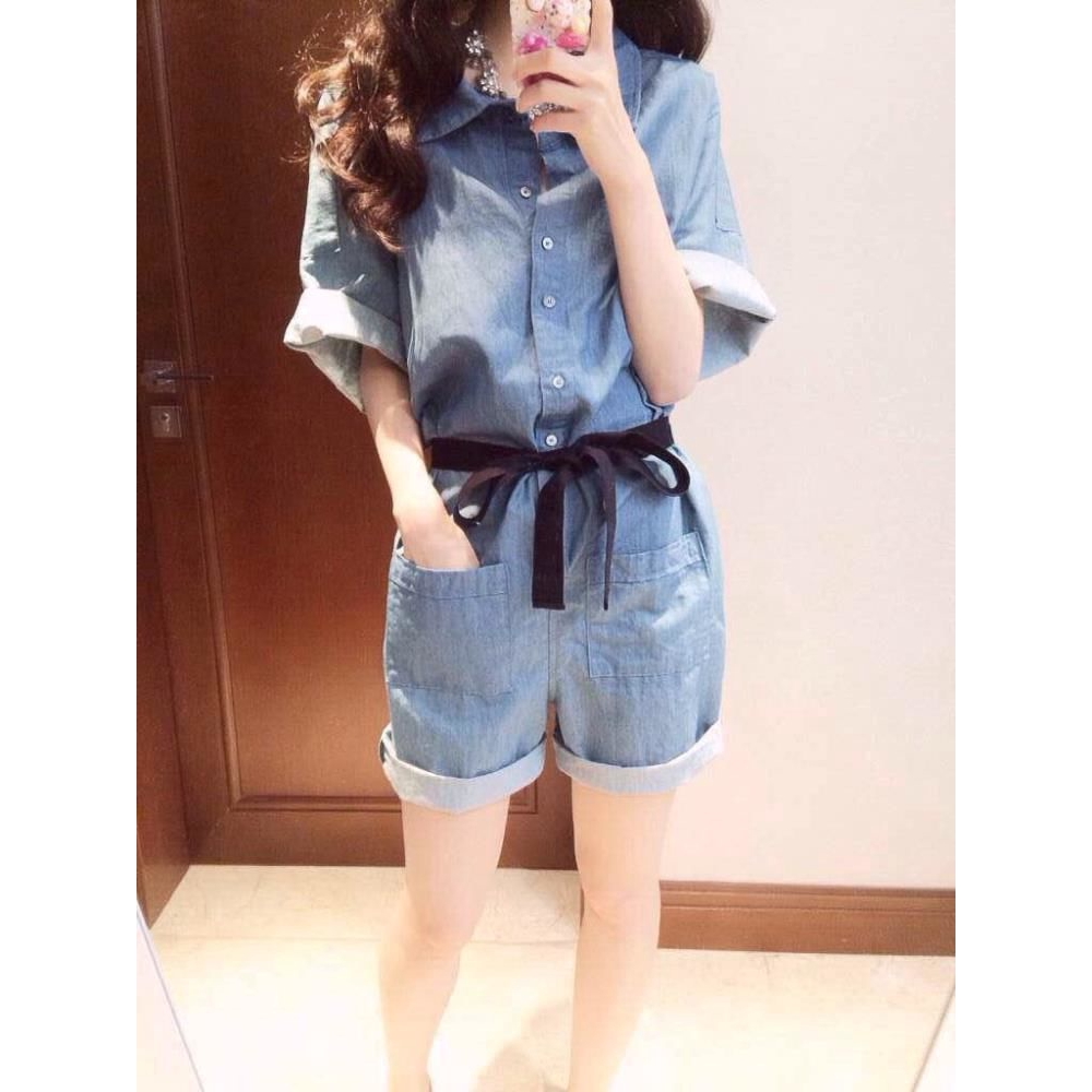 Quần Short Denim Lưng Cao Kiểu One Piece Cá Tính Cho Nữ