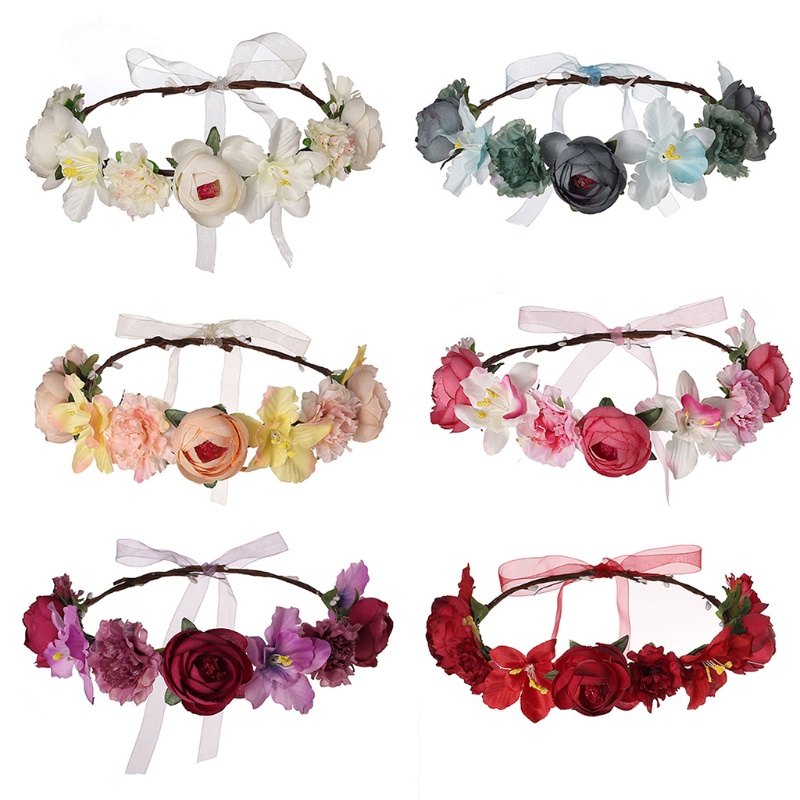 Vòng Hoa Đội Đầu Phối Ruy Băng Nhiều Màu Sắc Phong Cách Boho