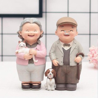 (ORDER) Tượng hình Đôi Vợ Chồng Già Hạnh Phúc trang trí nhà cửa dễ thương xinh xắn quà lưu niệm