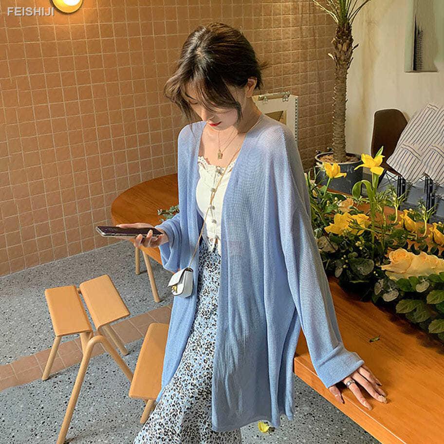 ✈Ou Jiali ice silk sunscreen jacket female summer 2021 new style foreign style long-sleeved shawl with thin air-conditioning shirt outside