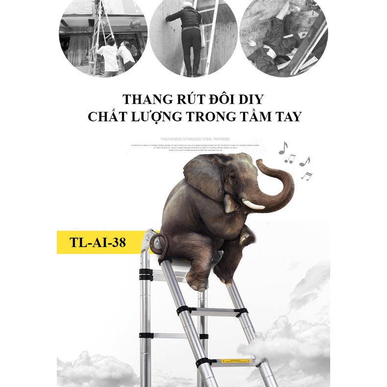 Thang nhôm rút đôi DIY TL-AI-38 chiều cao sử dụng tối đa chữ A 1.8m, chữ I 3.8m