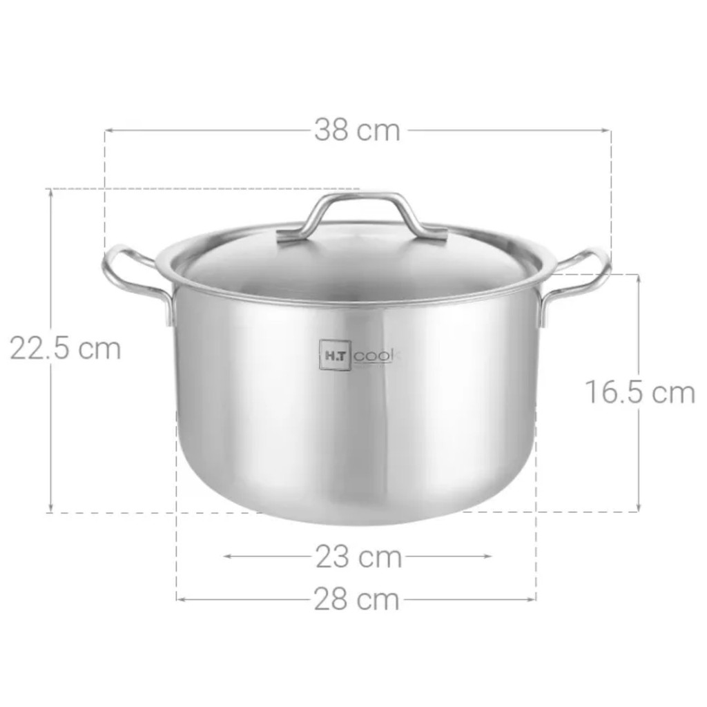 Nồi luộc gà cao cấp HT cook 1 đáy inox 430 nắp inox  dùng được tấc cả các loại bếp.Tặng 1 vá canh inox