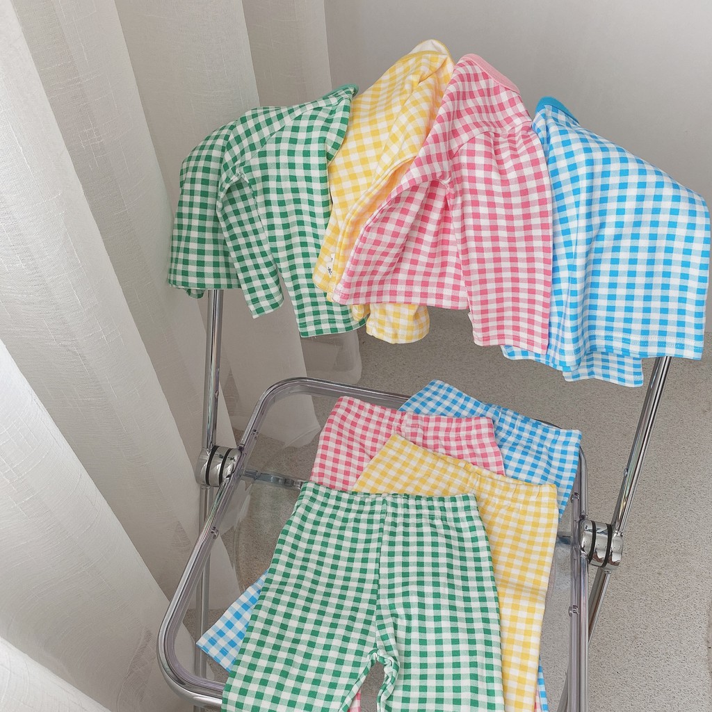 Bộ quần áo cotton sọc caro dễ thương dành cho bé