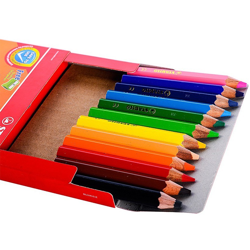 Bút chì màu STABILO Jumbo Colored Pencils hộp 12 màu cây dài (CLJ1877L)