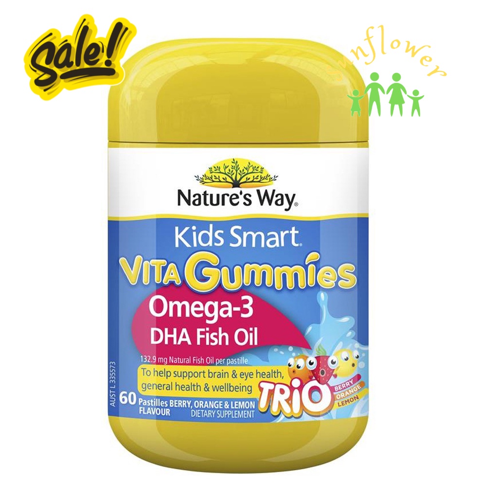 Kẹo gum bổ sung DHA cho bé Natures Way Kids Smart Vita Gummies Omega-3 60 viên