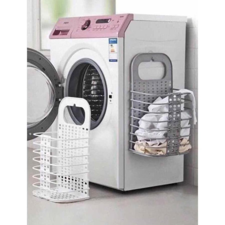 Giỏ đựng đồ gấp gọn có móc treo Giá đựng đồ xếp gọn treo cạnh máy giặt tặng kèm móc dán tường Việt Nhật