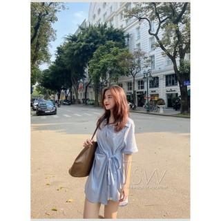 Váy sơ mi thắt eo lệch ( ảnh thật )