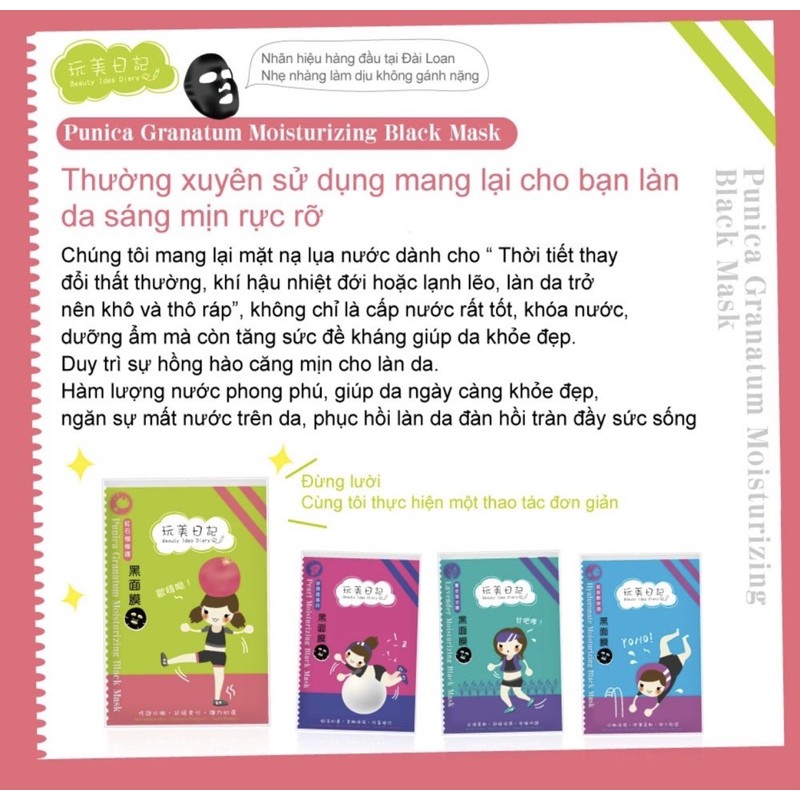 Mặt nạ tinh than tre Beauty Idea Diary Đài Loan miếng lẻ 25ml/m -Freeship- Mask đen cao cấp dưỡng ẩm, phục hồi