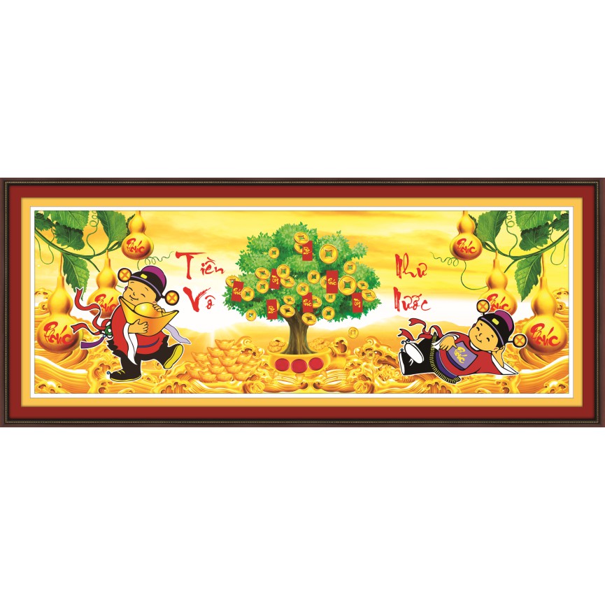 TRANH ĐÍNH ĐÁ Cây tiền vàng thần tài Vô Như Nước 3D 88718 |130x50| - Chưa đính