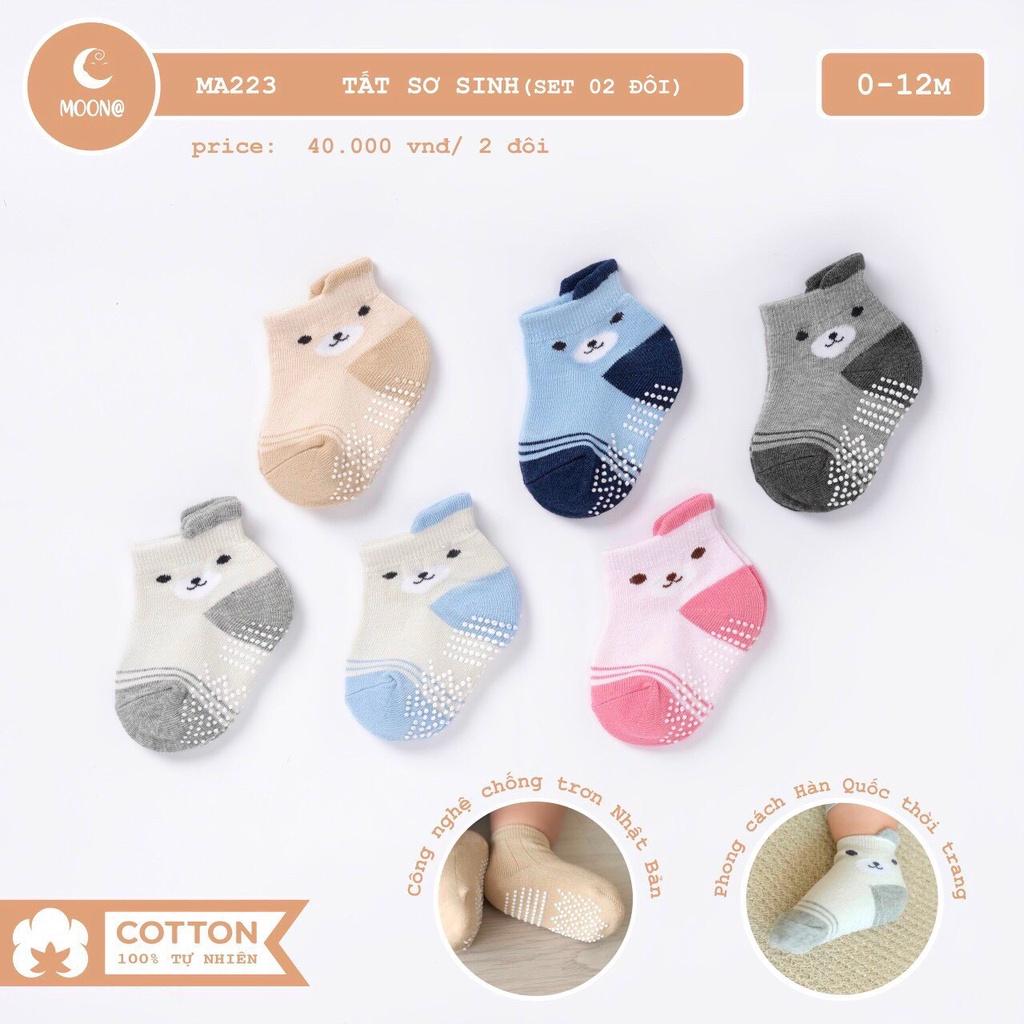 Moon@ 2022 - Set 2 đôi tất thu đông chống trơn trượt bé trai/ bé gái
