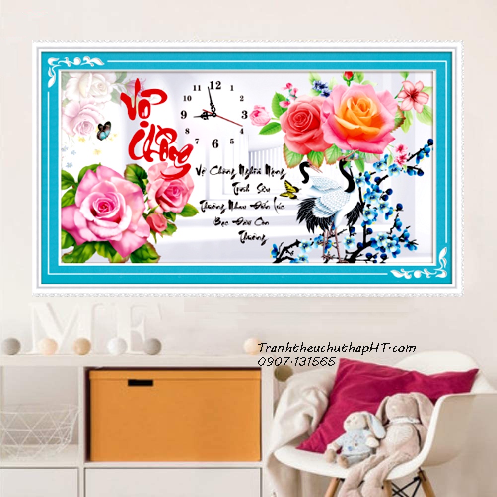 Tranh đính đá - Tranh thêu chữ thập vợ chồng - size: 90*50 (tự thêu)