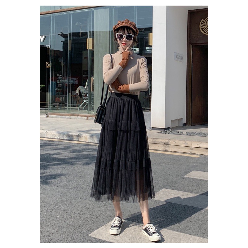 Chân váy dáng dài xếp tầng voan bồng | BigBuy360 - bigbuy360.vn