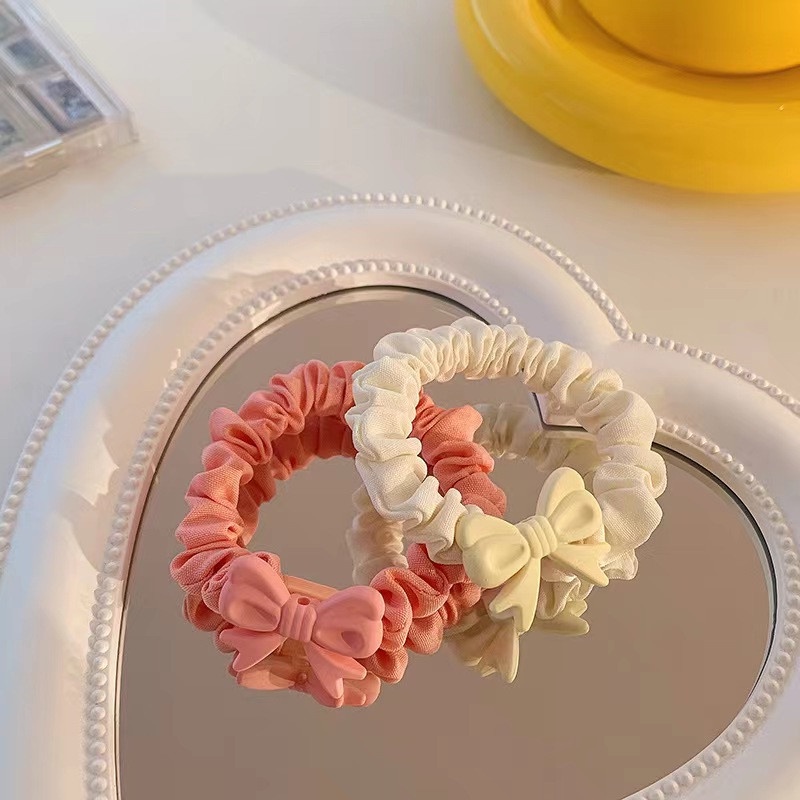 Ahellogirl Dây Cột Tóc Co Giãn Hình Nơ Hồng Dễ Thương Phong Cách Hàn Quốc