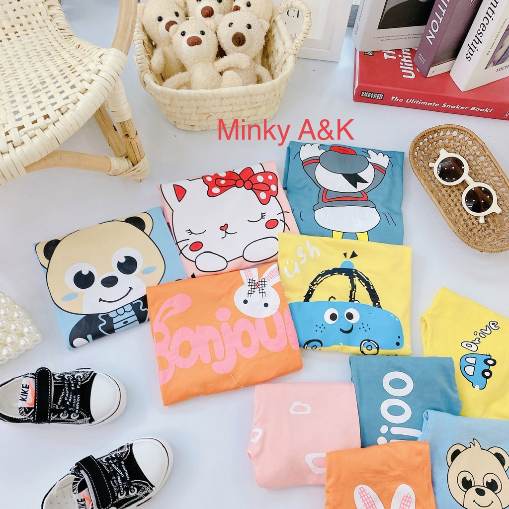 Bộ dài tay thun lạnh in hình động vật dễ thương cho bé trai , gái M.46