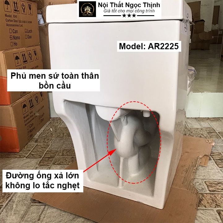 Bồn cầu đúc liền khối men sứ Nano Arino AR-2225 hàng chính hãng xả xoáy kép siêu mạnh
