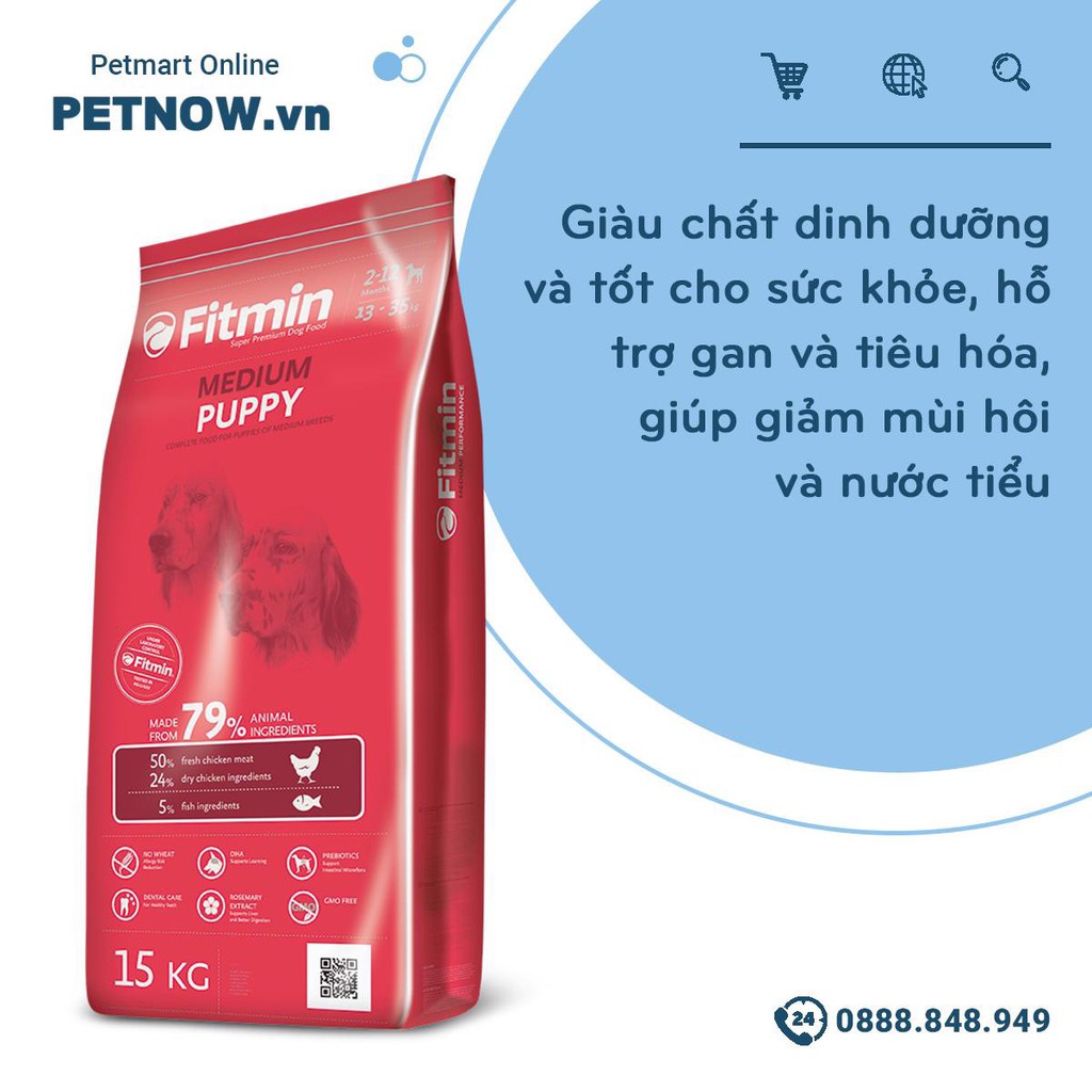 Thức ăn chó FITMIN Medium Puppy 3kg - chó con giống vừa