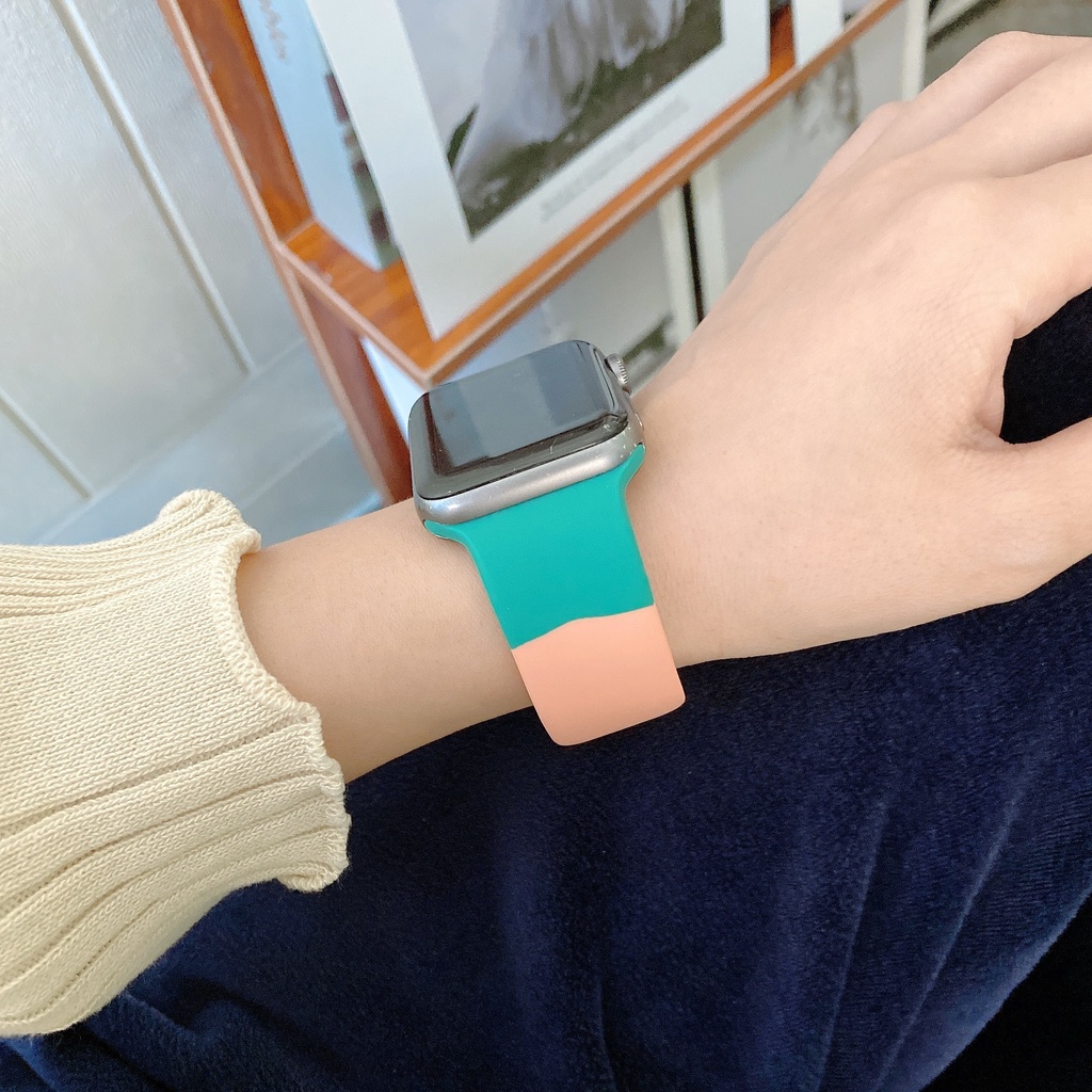 Dây đeo silicone thay thế đầy màu sắc cho Apple Watch 7 6 SE 5 4 3 2 1 44mm 40mm cho iWatch 41mm 45mm 44mm 40mm 38mm 42mm Dây đồng hồ thông minh ba màu t500 pro t55 x7 w34