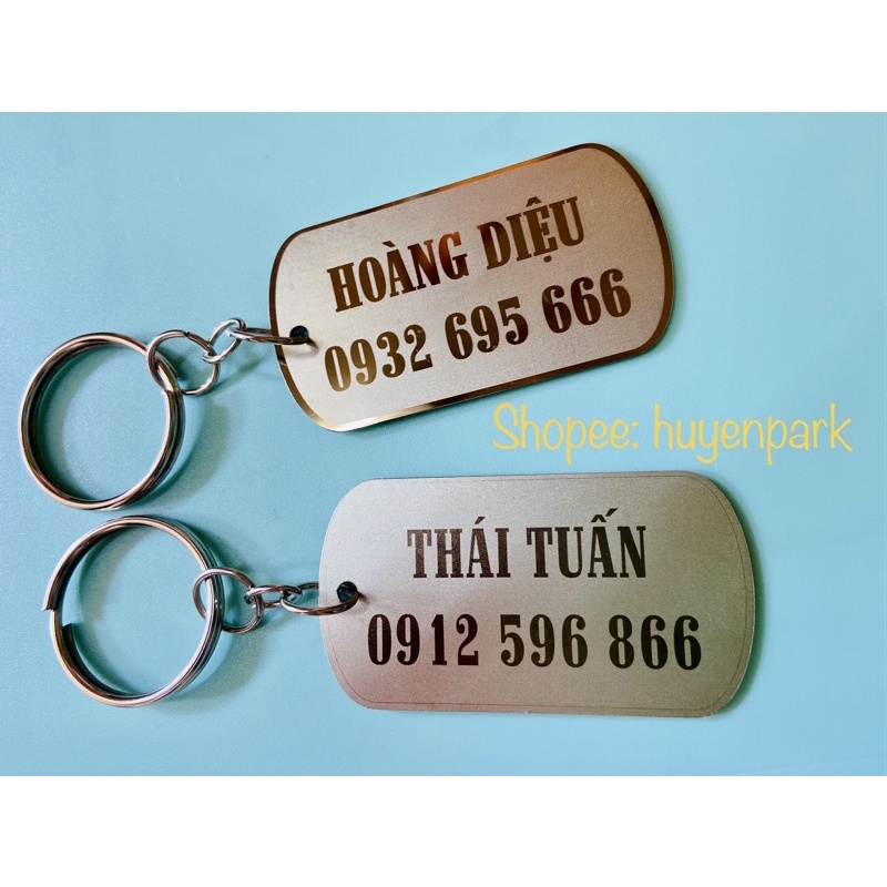 Móc khoá inox khắc tên, số điện thoại, biển số xe… theo yêu cầu kích thước 3x5,5cm