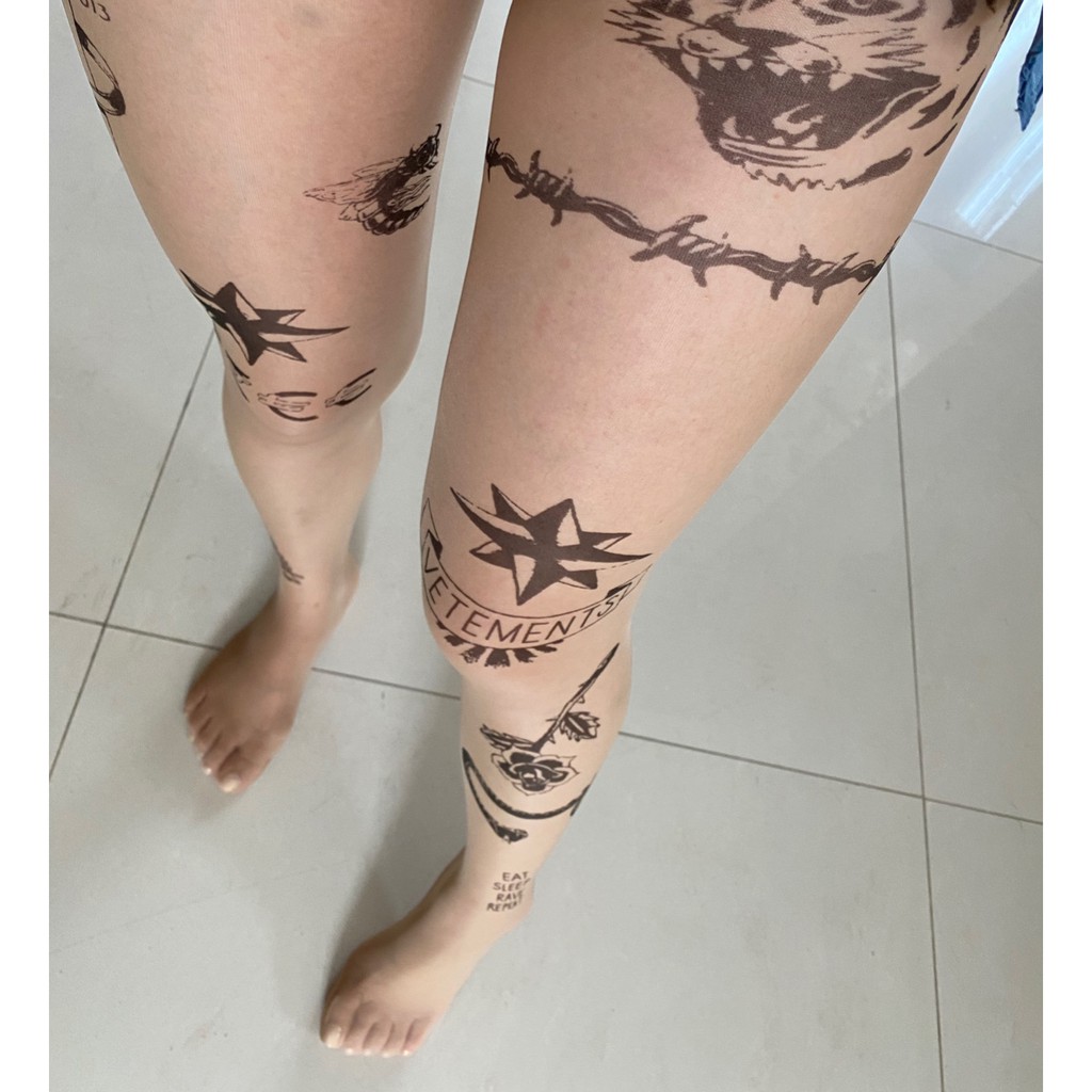 SẴN VETEMENTS Vitamin chất lượng cao hình xăm hình xăm màu da thịt trong suốt sexy jacquard pantyhose A16