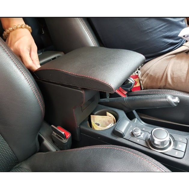 Hộp tỳ tay Kibbet + Tẩu sạc HY-10 cho MAZDA 2 loại 1490 không khoan vít, Bệ tỳ tay, Phụ kiện Mazda 2, Mazda 2, tì tay..