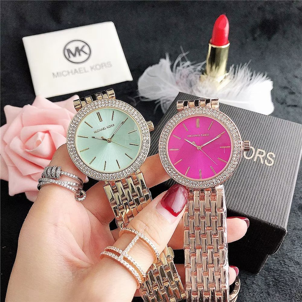 Đồng hồ đôi Michael Kors Mặt Tròn Đính Đá Thời Trang Dành Cho Nam Và Nữ