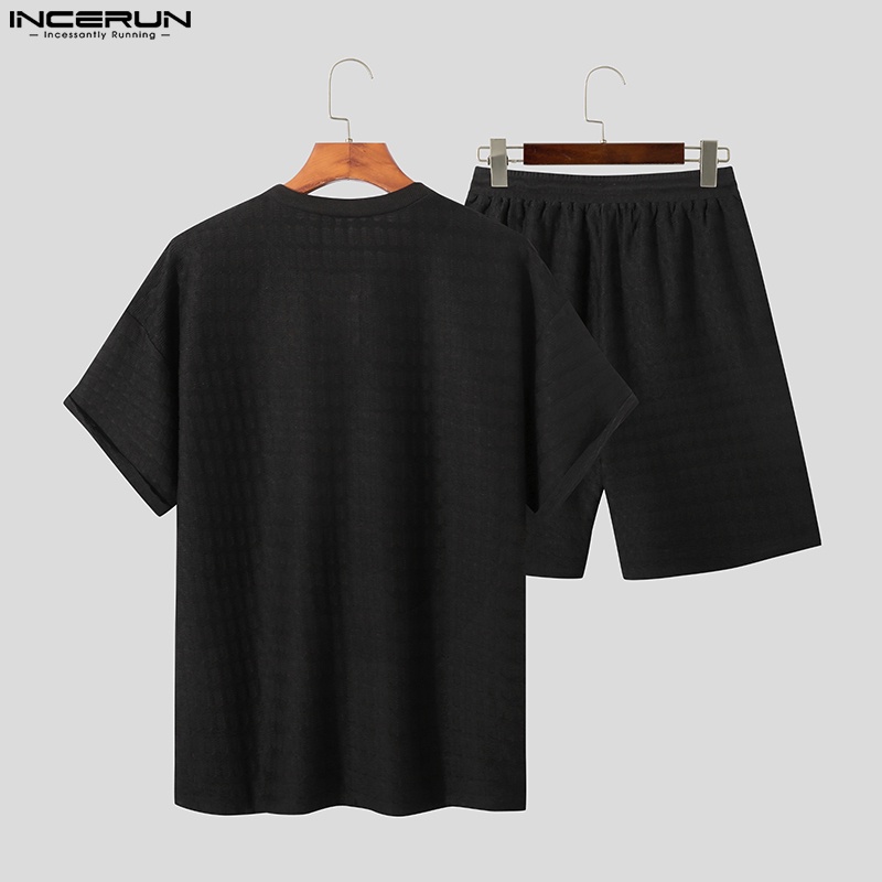 Set trang phục INCERUN áo sơ mi tay ngắn cổ tròn và quần short baggy size S-5XL mặc thoải mái thời trang dành cho nam