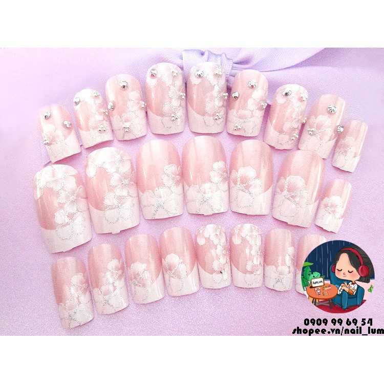 Móng Giả - Nail 3D Dài - Đính Đá [Sẵn Keo - Đóng Hộp 24 Mẫu Đủ Size]