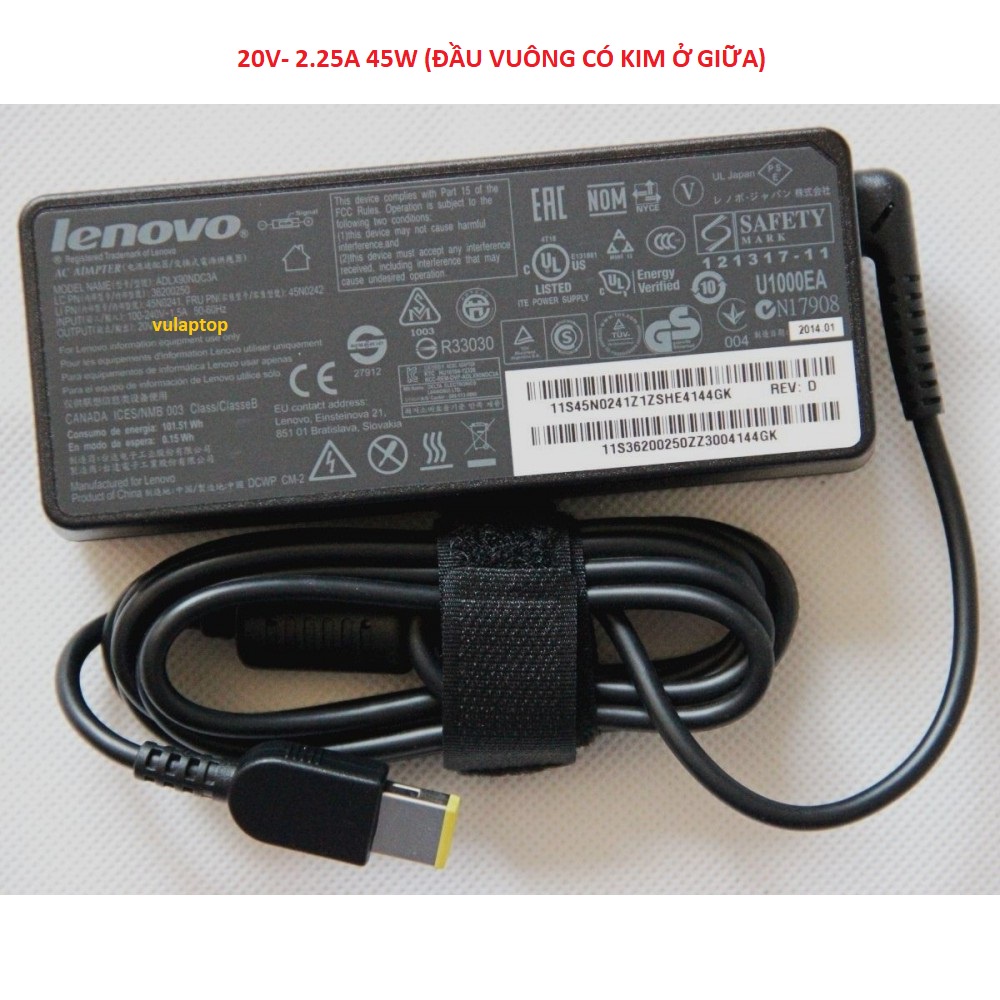 Sạc laptop Lenovo 20V - 2.25A chân usb vuông