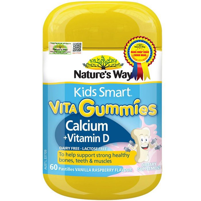 Combo 2 Hộp Kẹo Dẻo Canxi Cho Bé NATURE'S WAY Kids Smart Vita Gummies Calcium + Vitamin D 60 Viên/hộp