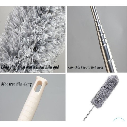 [Phất Trần] Chổi Quét Trần Bằng Sợi Vải Siêu Nhỏ Inox Cán Dài Cao Cấp Đầu Chổi Linh Hoạt dài 2m8