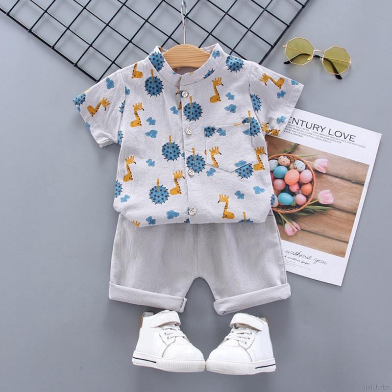 Bộ Áo Sơ Mi Ngắn Tay Cổ Bẻ Và Quần Short Đáng Yêu Cho Bé Trai