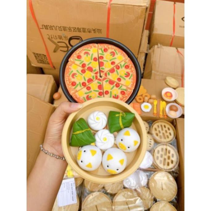 Bộ đồ chơi nấu ăn 84 chi tiết - Bánh bao , dimsum , há cảo , pizza đầy đủ phụ kiện làm bếp.