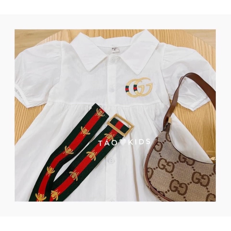 Váy thô trắng kèm đai lưng cho bé gái