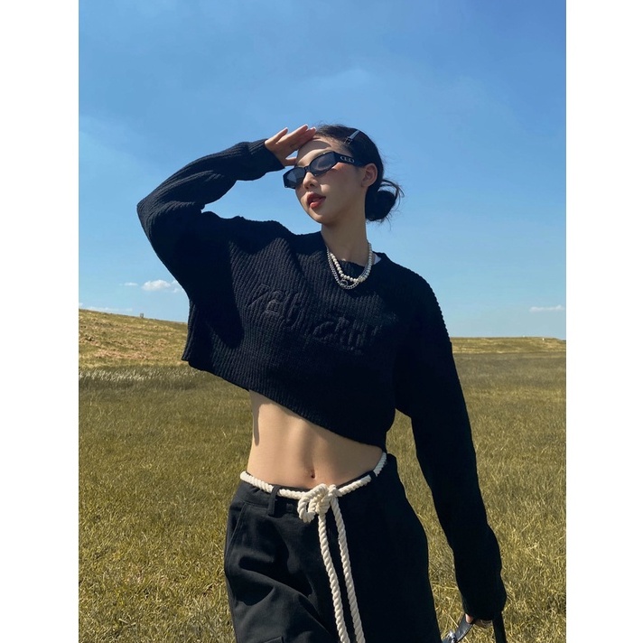 Áo sweater Dệt Kim Dáng Ngắn Phong Cách vintage Mỹ Ngọt Ngào Cho Nữ