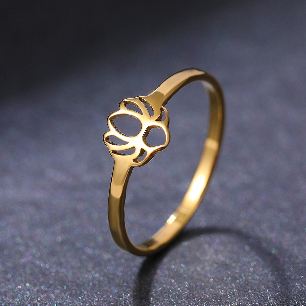 Nhẫn Thép Không Gỉ Hình Hoa Sen Phong Cách Vintage Thời Trang Cho Nữ