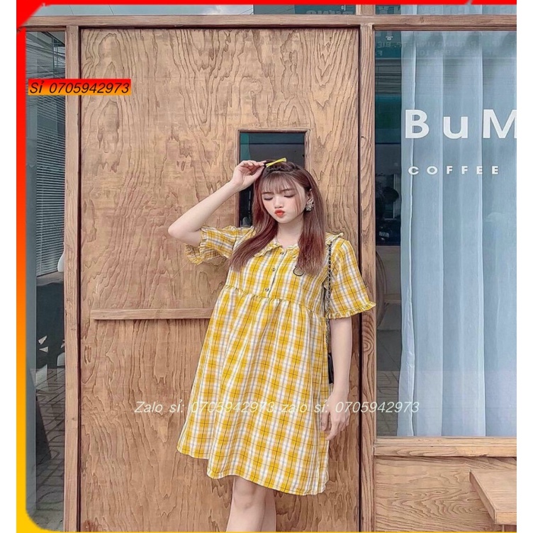 Đầm suông caro Đầm babydoll Đầm bầu đầm tay bèo