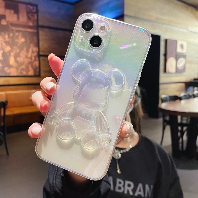 Ốp Điện Thoại Trong Suốt Chống Sốc In Hình Gấu Dễ Thương Cho iPhone 13 12 11 Pro X XS XR