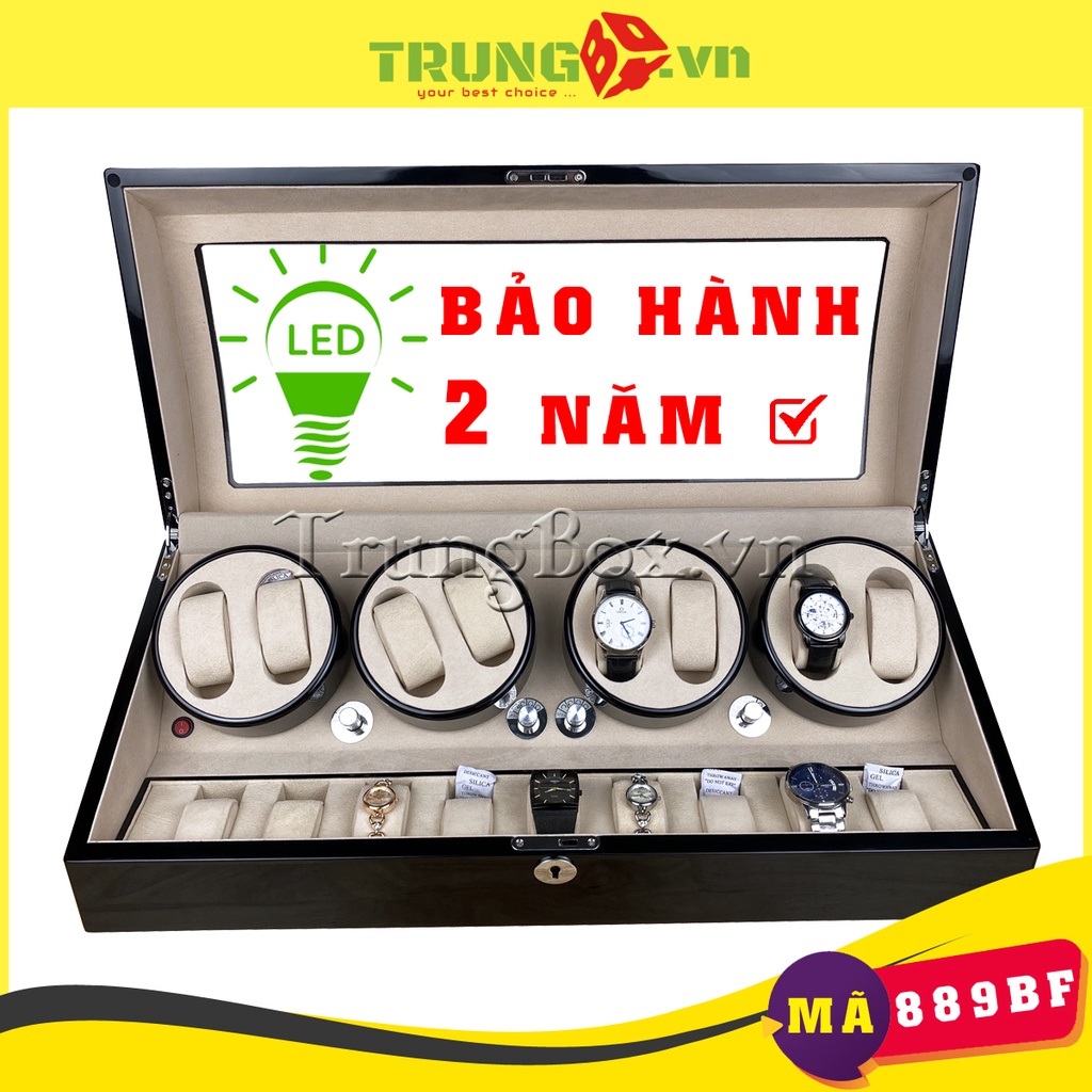 Hộp Xoay Đồng Hồ Cơ 8 Xoay + 9 Tĩnh Vỏ Gỗ Sơn Mài - Mã 889BF