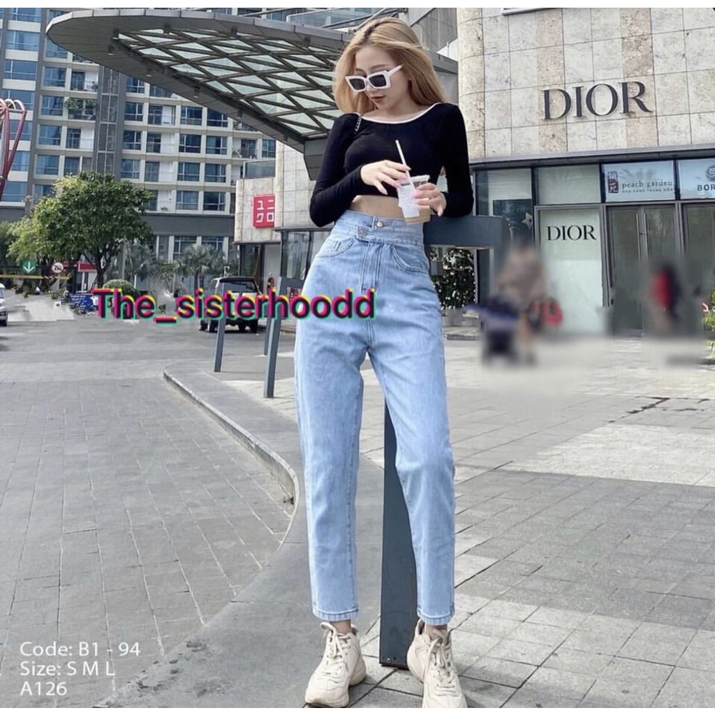 Quần Jeans Nữ Dáng Baggy Lưng Cao Phong Cách Hàn Quốc